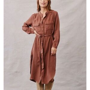 Bella Dahl | Palmer Pocket Long Sleeve Shirt Dress in Copper Made in USA Medium